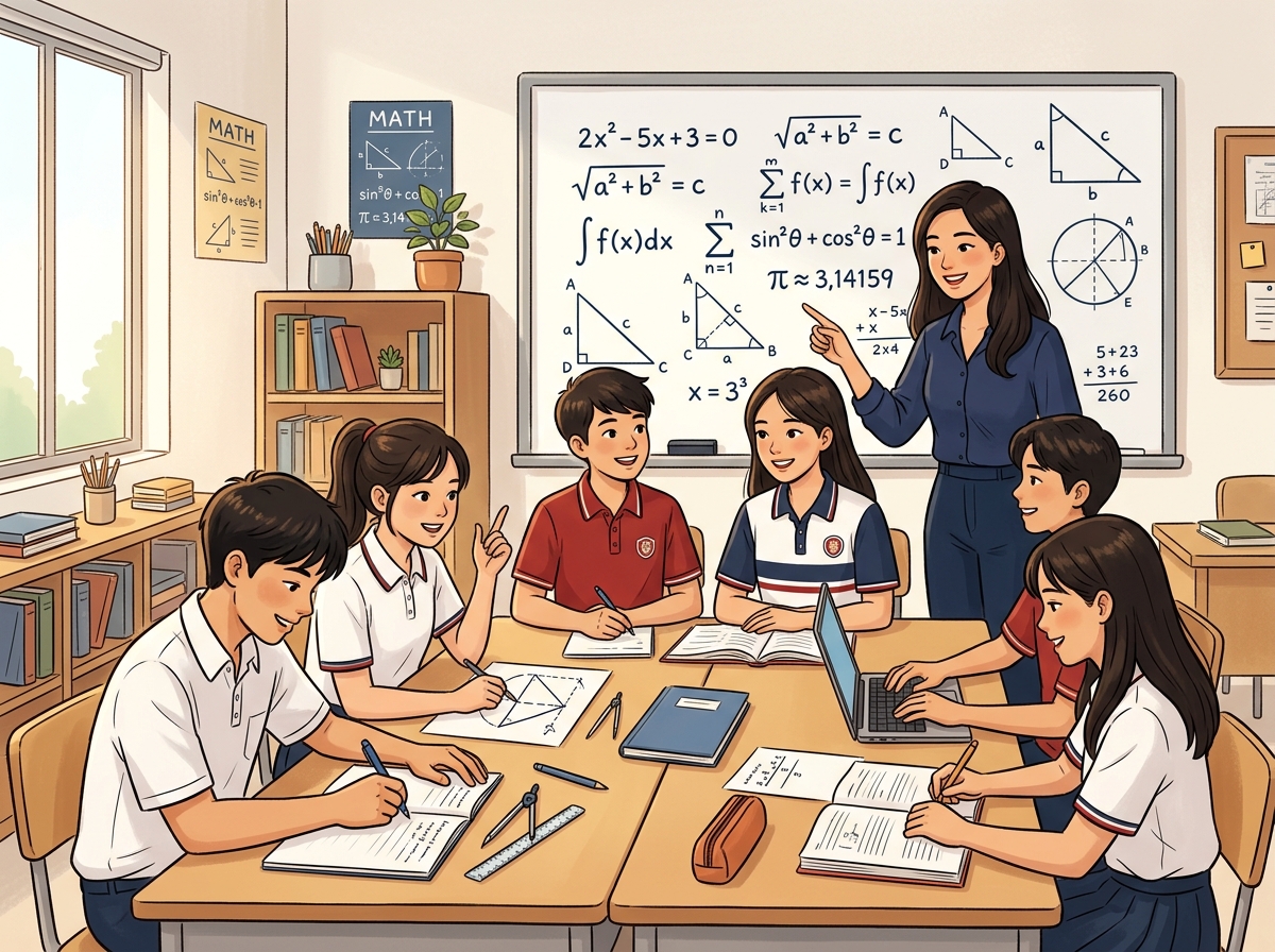 Học sinh học Toán cùng giáo viên tại Trung tâm Gia sư Hiếu Kiệt